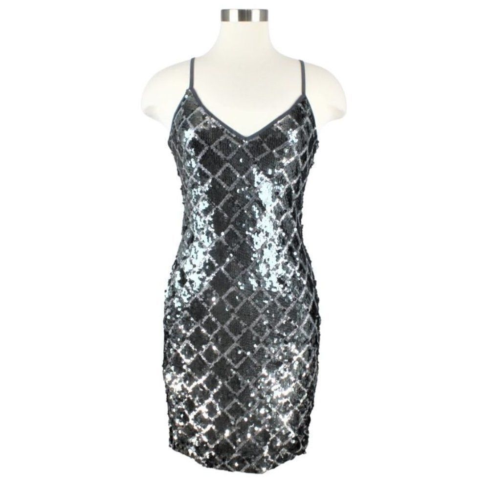 Sequin Mini Bodycon Cocktail Dress Strappy Silver/Gray/Black Special Occasion